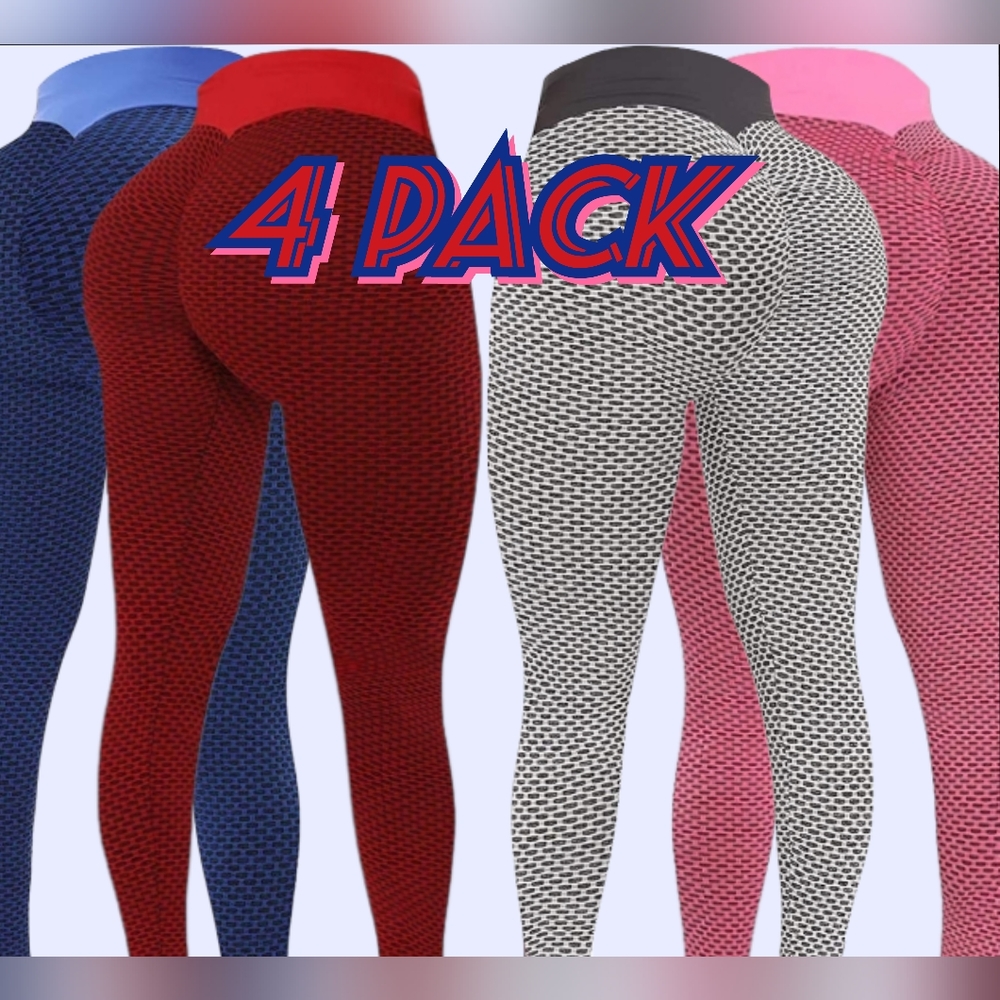 4 Pack Women's Scrunch Leggings Comfy Bubble Texture Causal Active Wear